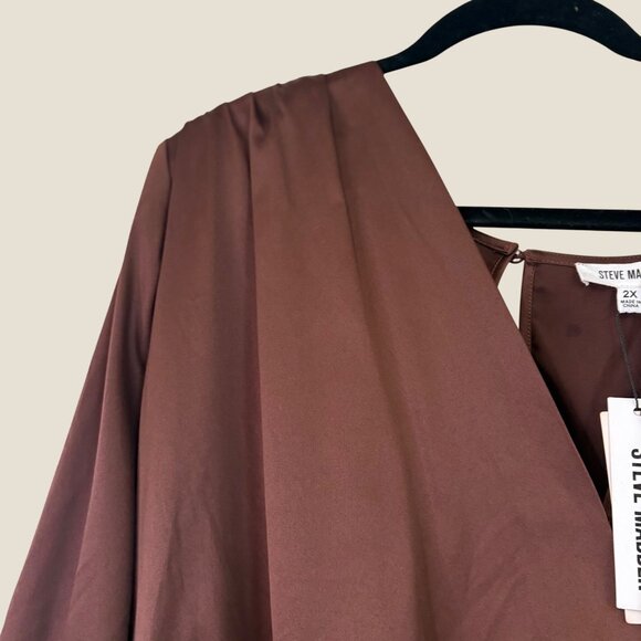 Steve Madden Tamaira Rich Brown Satin Bodysuit Puffed Sleeves Size 2X NWT - Picture 4 of 8